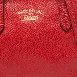 Pre Owned Gucci Red Leather Mini Swing Tote 