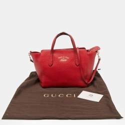 Pre Owned Gucci Red Leather Mini Swing Tote 