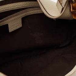 مملوكة مسبقًا Gucci Off White Leather Bamboo Ring Half Moon Hobo