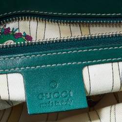 Pre Owned Gucci Beige/Green GG Canvas And Leather Peggy Bamboo Top Handle Bag