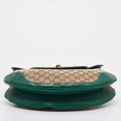 Pre Owned Gucci Beige/Green GG Canvas And Leather Peggy Bamboo Top Handle Bag