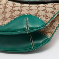 Pre Owned Gucci Beige/Green GG Canvas And Leather Peggy Bamboo Top Handle Bag
