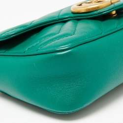 Pre Owned Gucci Green Matelassé Leather Mini GG Marmont Super Shoulder Bag