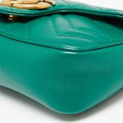Pre Owned Gucci Green Matelassé Leather Mini GG Marmont Super Shoulder Bag