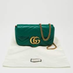 Pre Owned Gucci Green Matelassé Leather Mini GG Marmont Super Shoulder Bag
