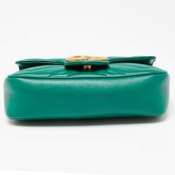 Pre Owned Gucci Green Matelassé Leather Mini GG Marmont Super Shoulder Bag