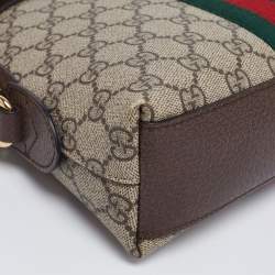 Pre Owned Gucci Beige/Ebony GG Supreme Canvas and Leather Small Ophidia Crossbody Bag