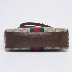 Pre Owned Gucci Beige/Ebony GG Supreme Canvas and Leather Small Ophidia Crossbody Bag