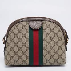 Pre Owned Gucci Beige/Ebony GG Supreme Canvas and Leather Small Ophidia Crossbody Bag