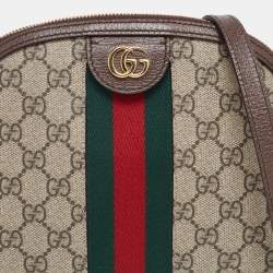 Pre Owned Gucci Beige/Ebony GG Supreme Canvas and Leather Small Ophidia Crossbody Bag