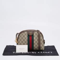 Pre Owned Gucci Beige/Ebony GG Supreme Canvas and Leather Small Ophidia Crossbody Bag