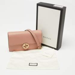 Pre Owned Gucci English Rose Leather Interlocking G Wallet on Chain