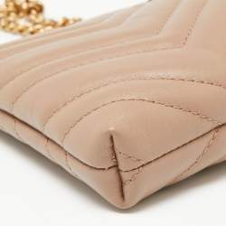 Gucci Beige Matelasse Leather GG Marmont Mini Chain Crossbody Bag