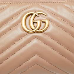 Gucci Beige Matelasse Leather GG Marmont Mini Chain Crossbody Bag