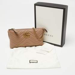 Gucci Beige Matelasse Leather GG Marmont Mini Chain Crossbody Bag