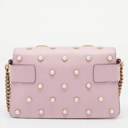 Pre Owned Gucci Pink Leather Broadway Pearly Bee Shoulder Bag