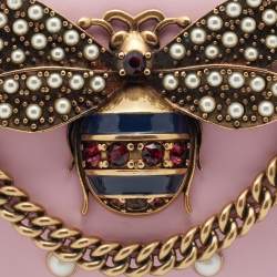 Pre Owned Gucci Pink Leather Broadway Pearly Bee Shoulder Bag