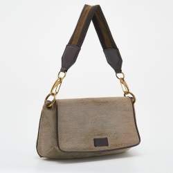 Gucci Beige/Brown Canvas And Leather Flap Shoulder Bag