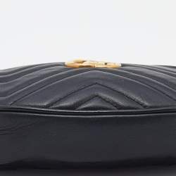 Pre Owned Gucci Black Matelassé Leather GG Marmont Belt Bag