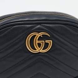 Pre Owned Gucci Black Matelassé Leather GG Marmont Belt Bag