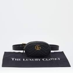 Pre Owned Gucci Black Matelassé Leather GG Marmont Belt Bag