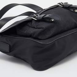Pre Owned Gucci Black GG Nylon And Leather Flap Messenger Bag