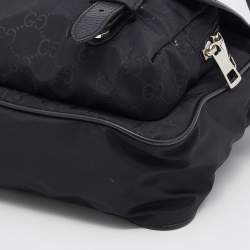 Pre Owned Gucci Black GG Nylon And Leather Flap Messenger Bag
