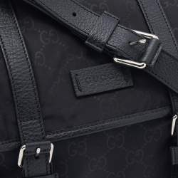 Pre Owned Gucci Black GG Nylon And Leather Flap Messenger Bag