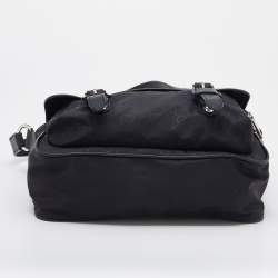 Pre Owned Gucci Black GG Nylon And Leather Flap Messenger Bag