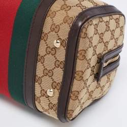 Pre Owned Gucci Dark Brown/Beige GG Canvas and Leather Small Vintage Web Boston Bag