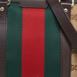 Pre Owned Gucci Dark Brown/Beige GG Canvas and Leather Small Vintage Web Boston Bag