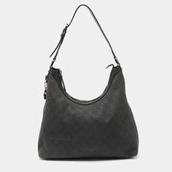 Pre Owned Gucci Grey/Black GG Canvas and Leather Hobo