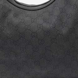 Pre Owned Gucci Grey/Black GG Canvas and Leather Hobo