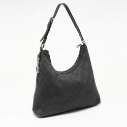 Pre Owned Gucci Grey/Black GG Canvas and Leather Hobo