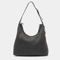 Pre Owned Gucci Grey/Black GG Canvas and Leather Hobo