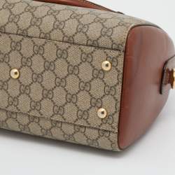 Pre Owned Gucci Beige/Brown GG Supreme Canvas And Leather Small Boston Bag