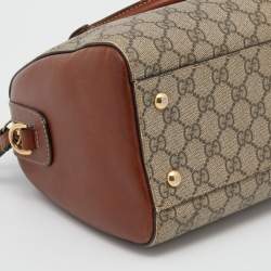 Pre Owned Gucci Beige/Brown GG Supreme Canvas And Leather Small Boston Bag