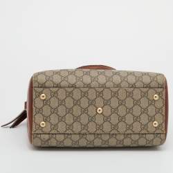 Pre Owned Gucci Beige/Brown GG Supreme Canvas And Leather Small Boston Bag