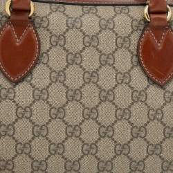 Pre Owned Gucci Beige/Brown GG Supreme Canvas And Leather Small Boston Bag