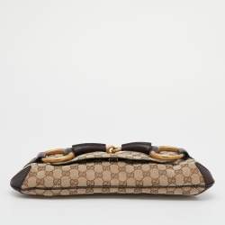 Pre Owned حقيبة كلتش غوتشي هورسبيت جلد وكانفاس جي جي بيج/بني بسلسلة