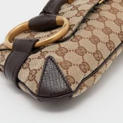 Pre Owned حقيبة كلتش غوتشي هورسبيت جلد وكانفاس جي جي بيج/بني بسلسلة