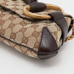 Pre Owned حقيبة كلتش غوتشي هورسبيت جلد وكانفاس جي جي بيج/بني بسلسلة