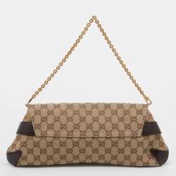 Pre Owned حقيبة كلتش غوتشي هورسبيت جلد وكانفاس جي جي بيج/ب ني بسلسلة