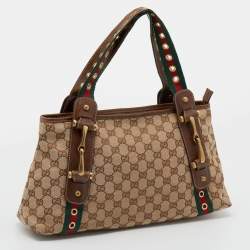 Pre Owned Gucci Beige GG Canvas Grommet Straps Pelham Tote