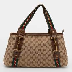 Pre Owned Gucci Beige GG Canvas Grommet Straps Pelham Tote