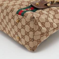 Pre Owned Gucci Beige GG Canvas Grommet Straps Pelham Tote