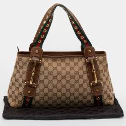 Pre Owned Gucci Beige GG Canvas Grommet Straps Pelham Tote
