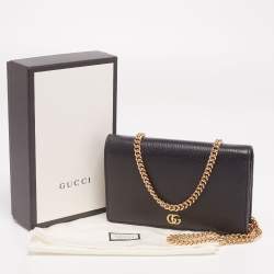 مملوكة مسبقًا Gucci Black Leather GG Marmont Flap Chain Wallet