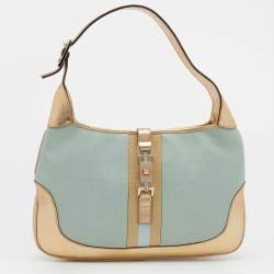 Pre Owned Gucci Blue/Gold Canvas and Leather Jackie O Hobo