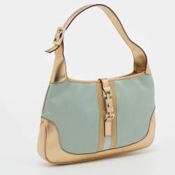 Pre Owned Gucci Blue/Gold Canvas and Leather Jackie O Hobo